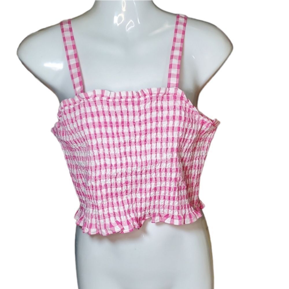 BP smocked gingham ruffle crop M